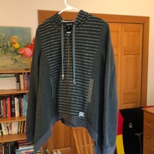 Zip sweatshirt fleece hood black grey asymmetric